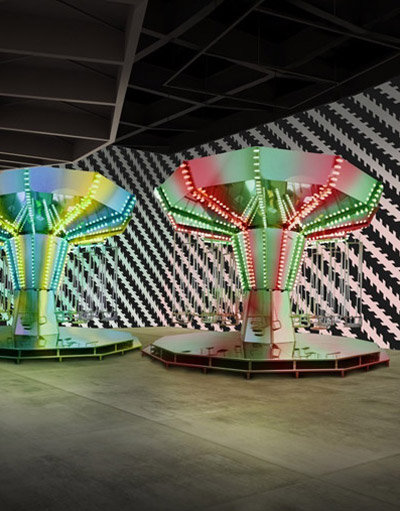 carsten höller: double carousel with zöllner stripes