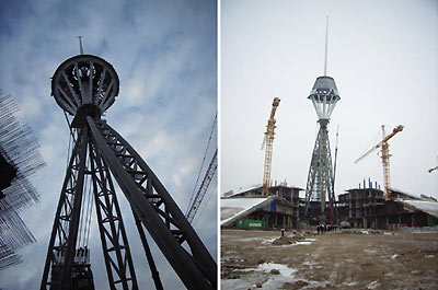 khan shatyr entertainment centre's 150 metre mast by foster + partners erected