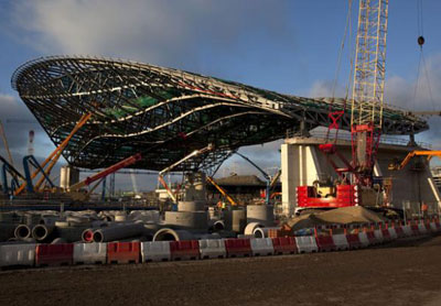 zaha hadid: 2012 aquatic centre roof frame complete