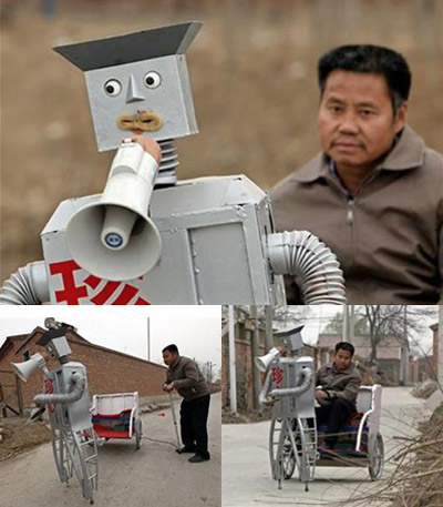 chinese farmer home made robots at shanghai world expo
