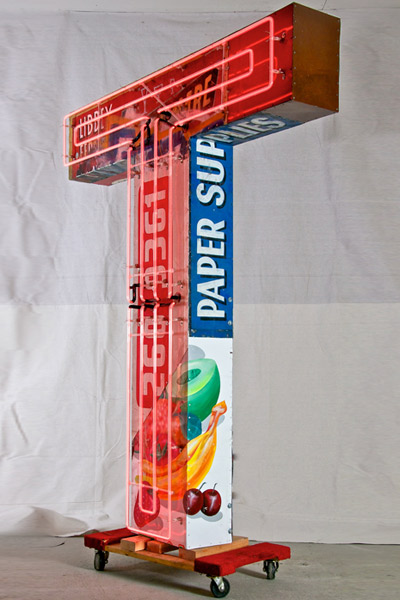 neon HOTEL indicator built from recycled signs by tom fruin