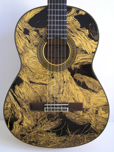 photorealistic drawings on guitars by patrick fisher