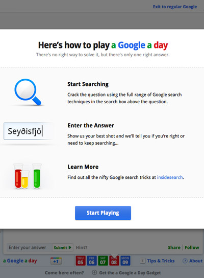 google a day search puzzle