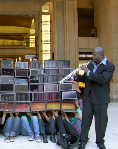 intel ultrabook pop up human billboard