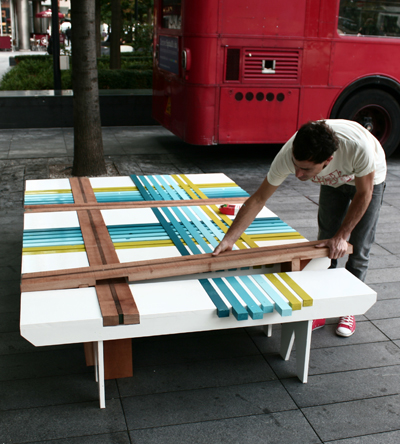 raw edges: plaid bench