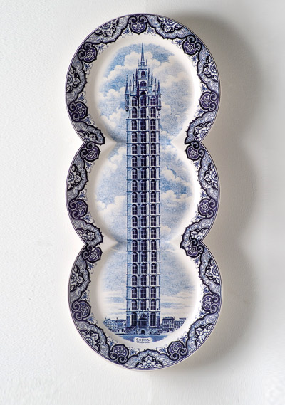 conjoined porcelain plates picturing dutch landscapes by maxime ansiau