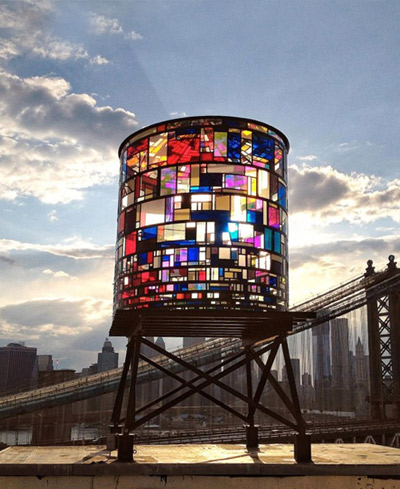 kaleidoscopic watertower by tom fruin