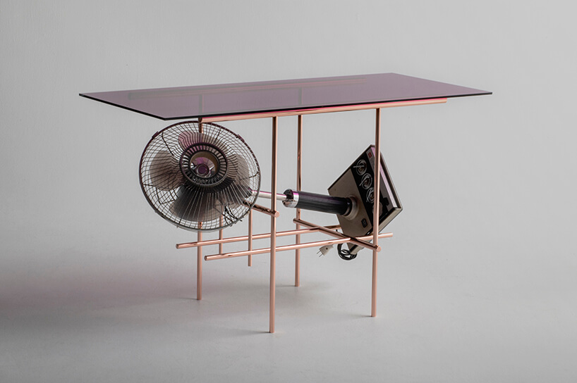ryosuke harashima repurposes 1960s electric fans as eccentric tables from the future