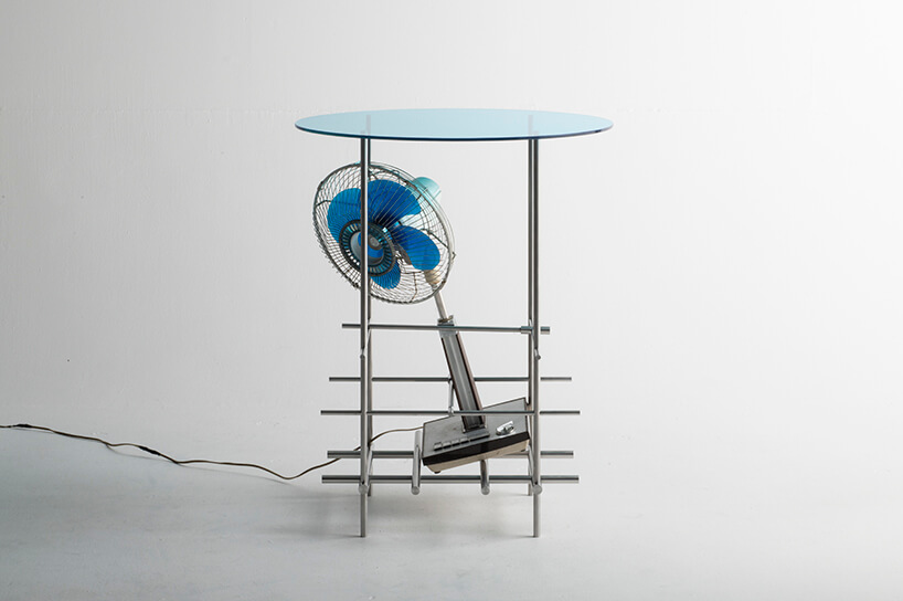 ryosuke harashima repurposes 1960s electric fans as eccentric tables from the future
