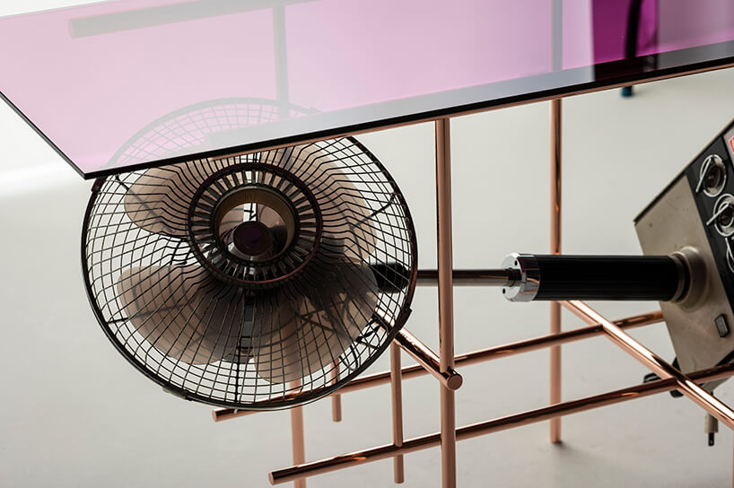 ryosuke harashima repurposes 1960s electric fans as eccentric tables from the future
