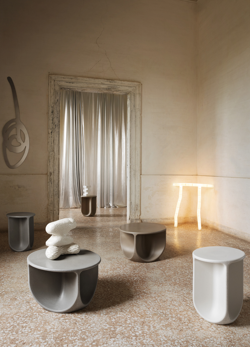 skrivo unveils recyclable concrete coffee tables inspired by venetian palace mosaics
