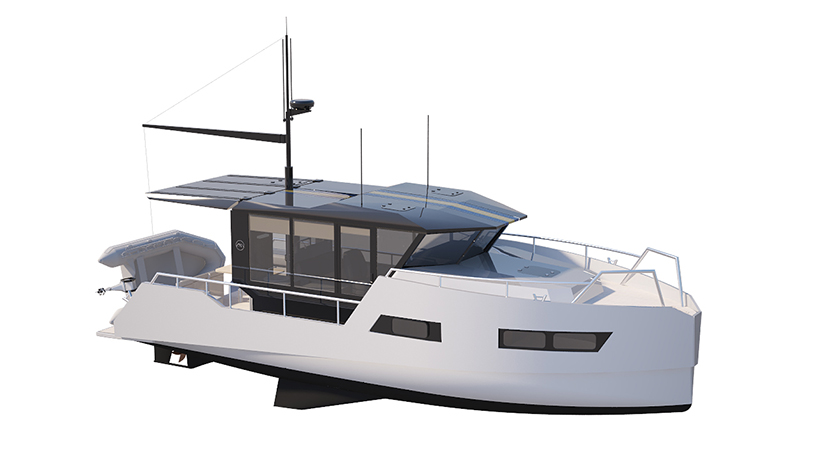 vik unveils electric boat that can be recharged from solar panels or wind power