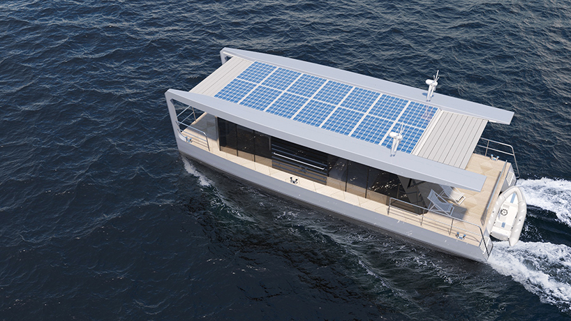 max zhivov integrates solar panels and wind turbines in traveling houseboat design designboom