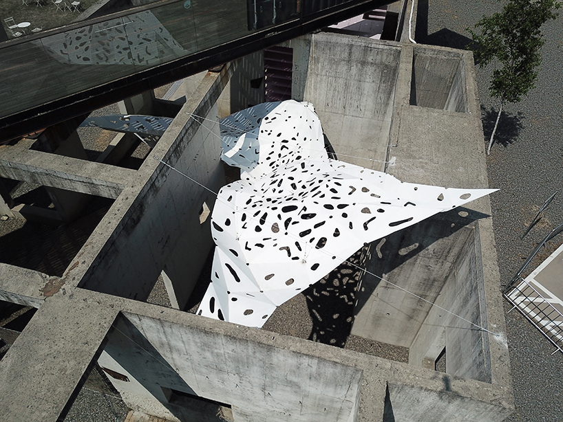 yong ju lee installs 'the wind shape' canopy to simulate the flowing movement of fabric designboom