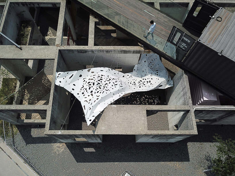 yong ju lee installs 'the wind shape' canopy to simulate the flowing movement of fabric designboom