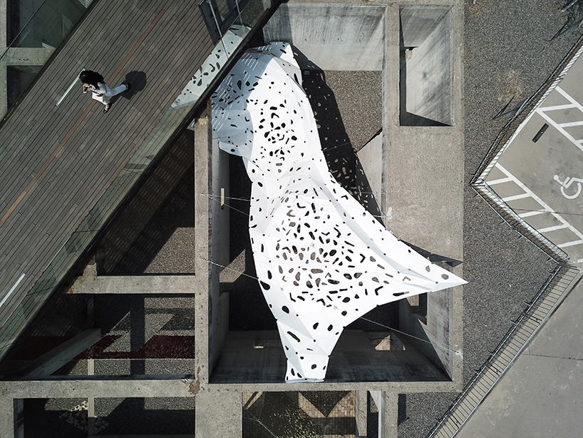 yong ju lee installs 'the wind shape' canopy to simulate the flowing movement of fabric designboom