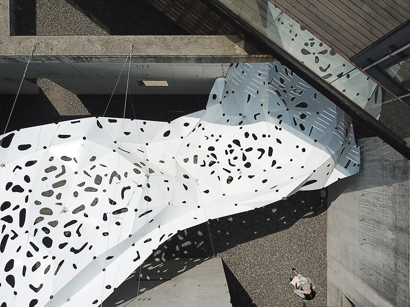yong ju lee installs 'the wind shape' canopy to simulate the flowing movement of fabric designboom