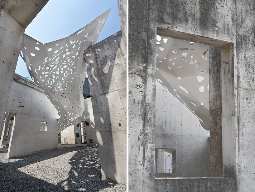 yong ju lee installs 'the wind shape' canopy to simulate the flowing movement of fabric designboom