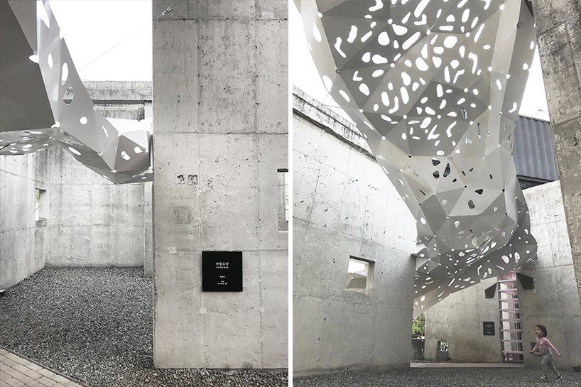 yong ju lee installs 'the wind shape' canopy to simulate the flowing movement of fabric designboom