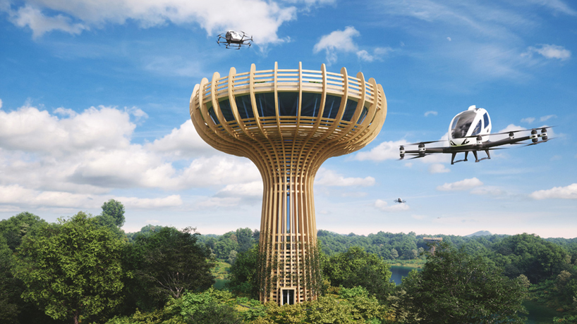 ehang tree-like vertiports autonomous passenger drones designboom