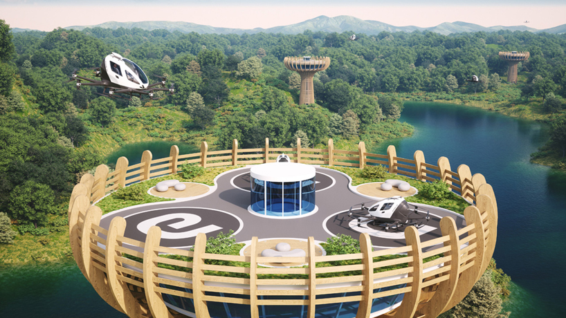 ehang tree-like vertiports autonomous passenger drones designboom
