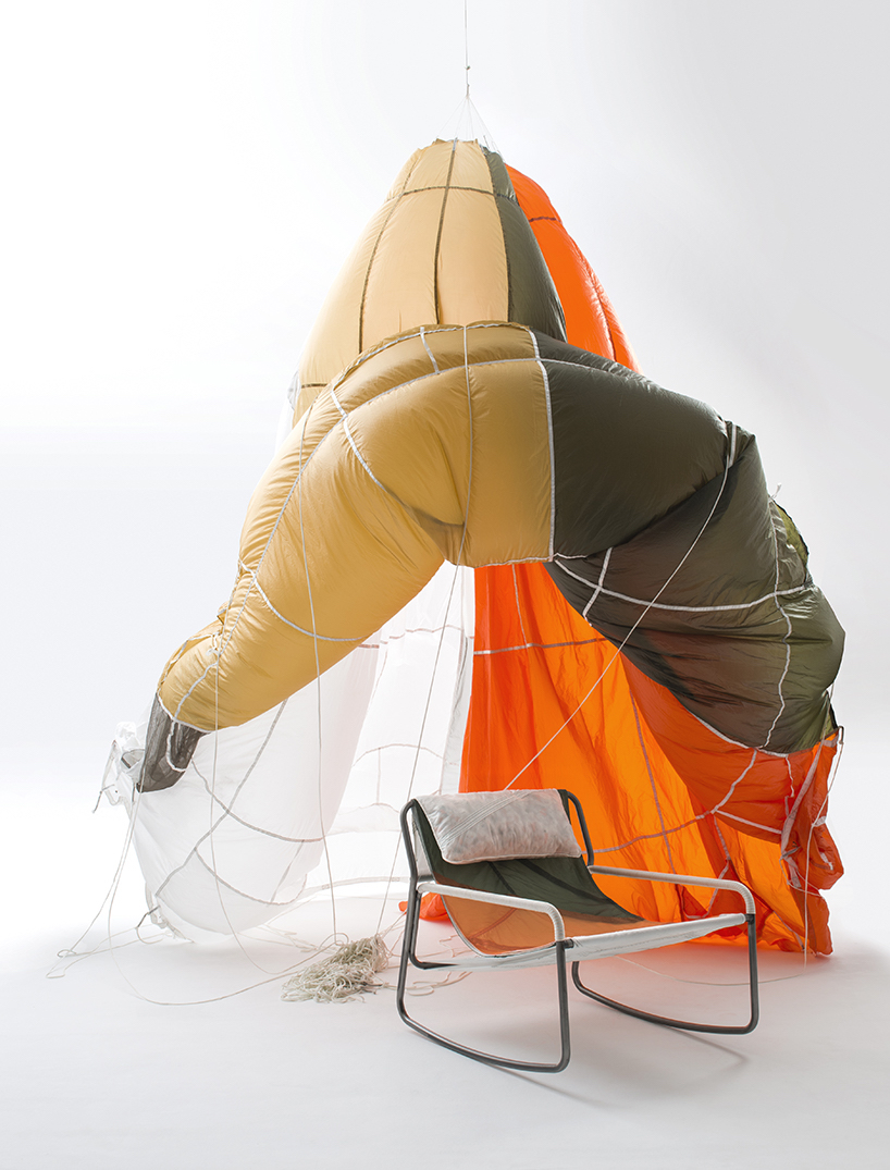 LAYER + RÆBURN recycle parachute material to create the canopy chair collection designboom