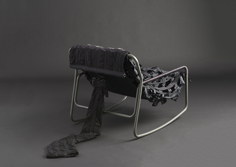 LAYER + RÆBURN recycle parachute material to create the canopy chair collection designboom