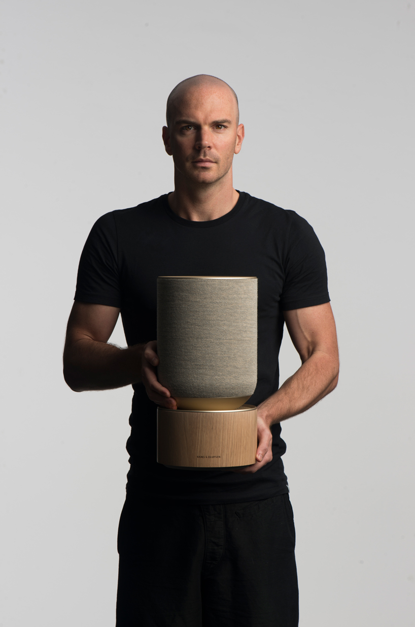 LAYER designs a sculptural speaker for bang & olufsen with oak base and textile cover designboom