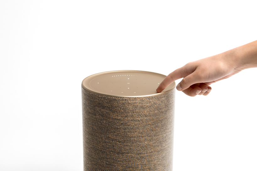 LAYER designs a sculptural speaker for bang & olufsen with oak base and textile cover designboom