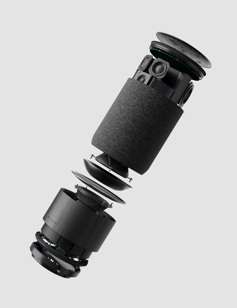 LAYER designs a sculptural speaker for bang & olufsen with oak base and textile cover designboom