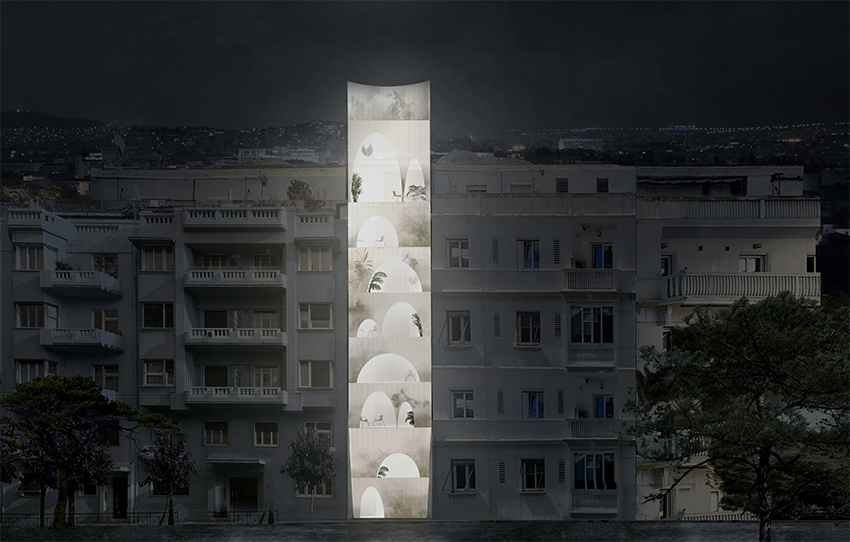 314 architecture studio inserts a frosted glass façade into athens streetscape designboom