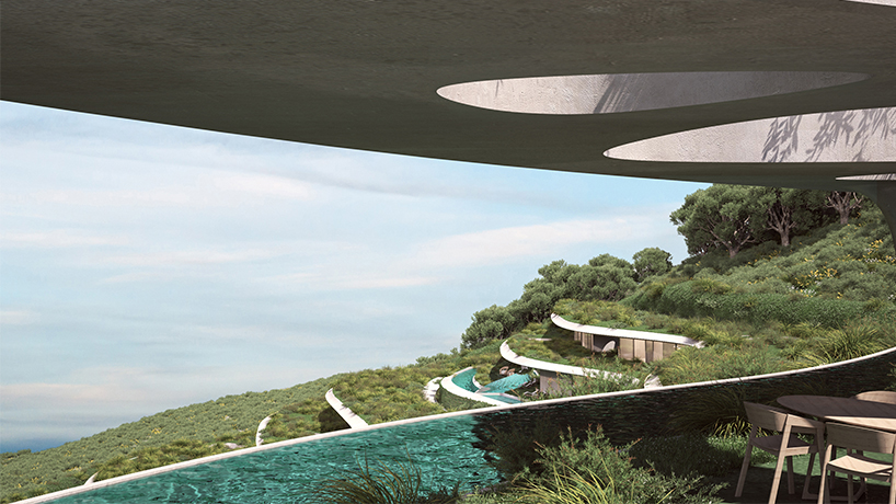314 architecture studio embeds resort with staggered organic terraces into the greek landscape