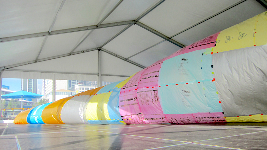 brydee rood creates a gigantic windsock sculpture to explore the issue of plastic pollution - 1