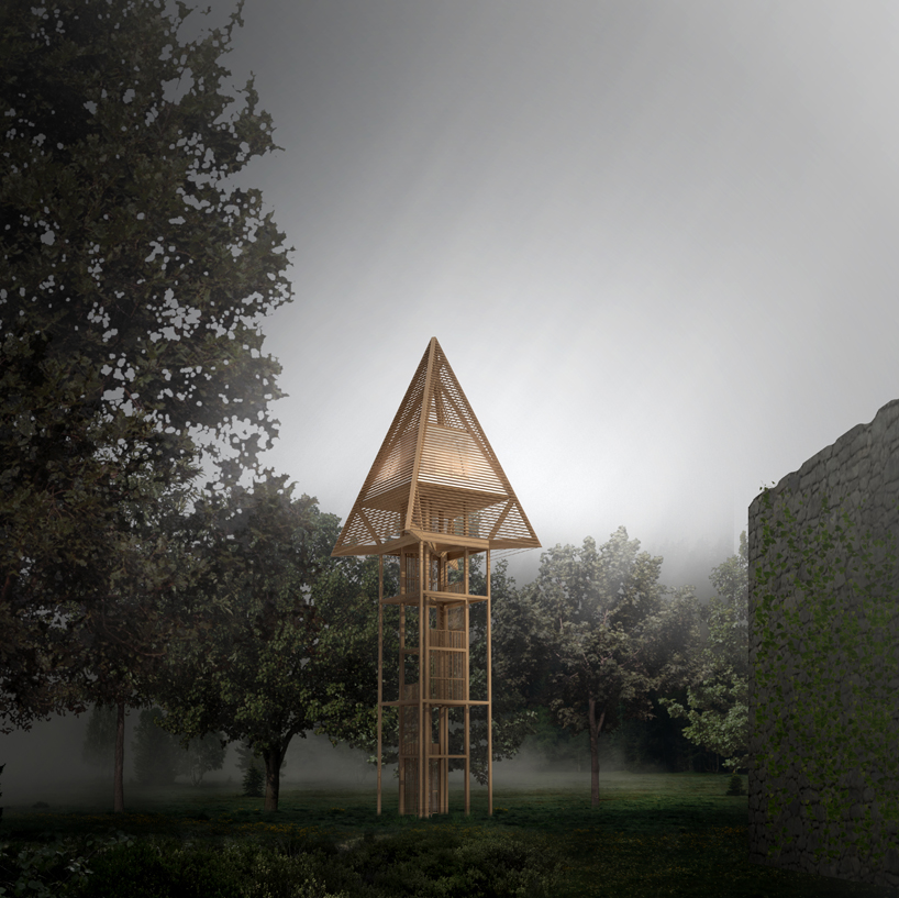 NRAV architects' treehouse proposal reclaims the ruins of a french castle designboom