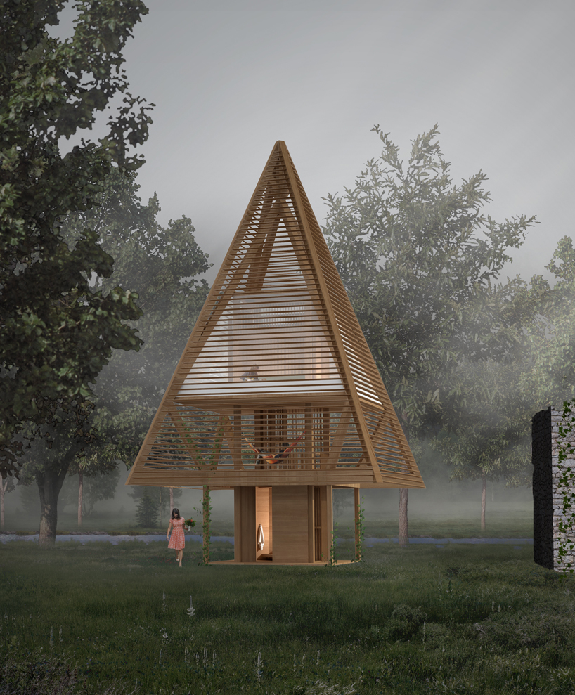NRAV architects' treehouse proposal reclaims the ruins of a french castle designboom