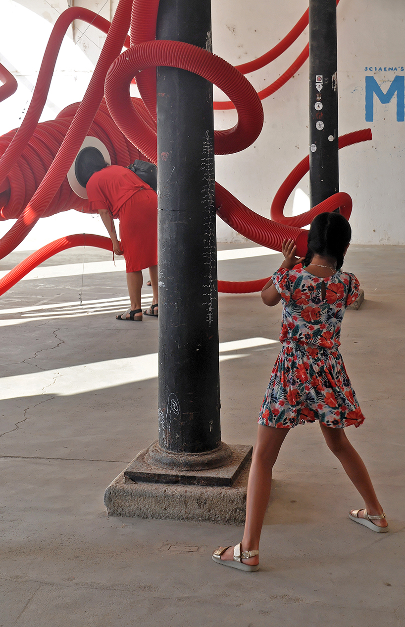 moradavaga's giant squid's tentacles embrace old beer factory in portugal