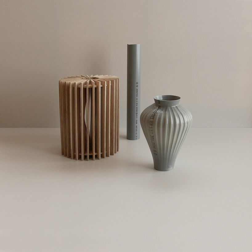 plastic pipes used to distribute water transformed into hand blown vases