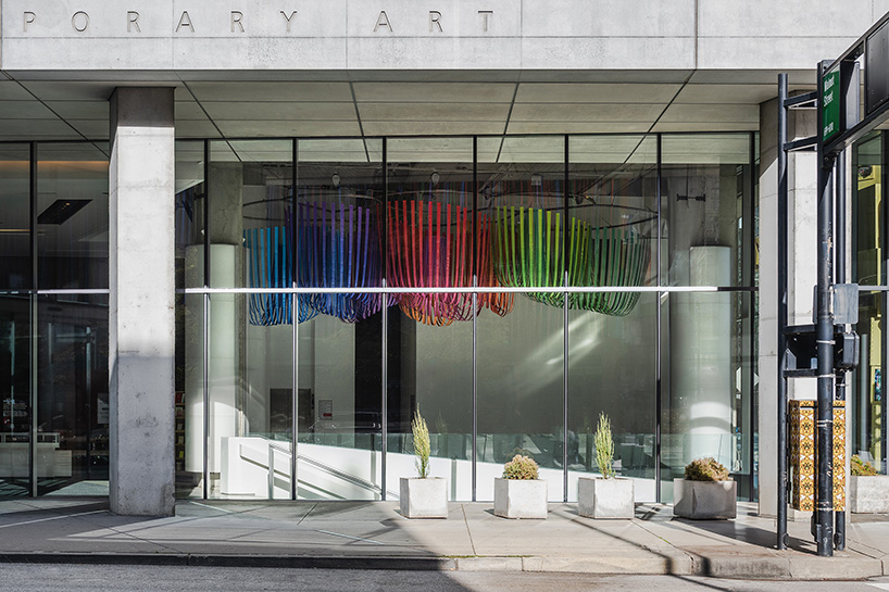 SOFTlab's billowing paper strip installation softens concrete cincinatti museum by zaha hadid