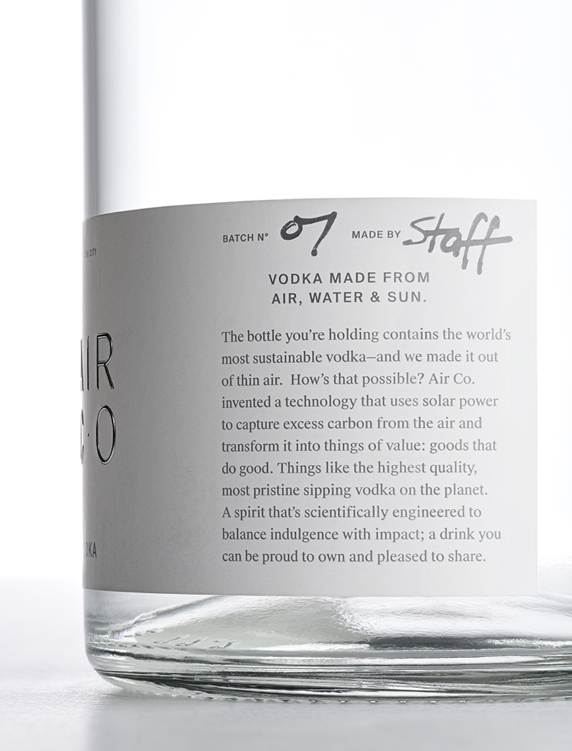 air co. vodka is a carbon-negative alcohol brand created by joe doucet x partners designboom