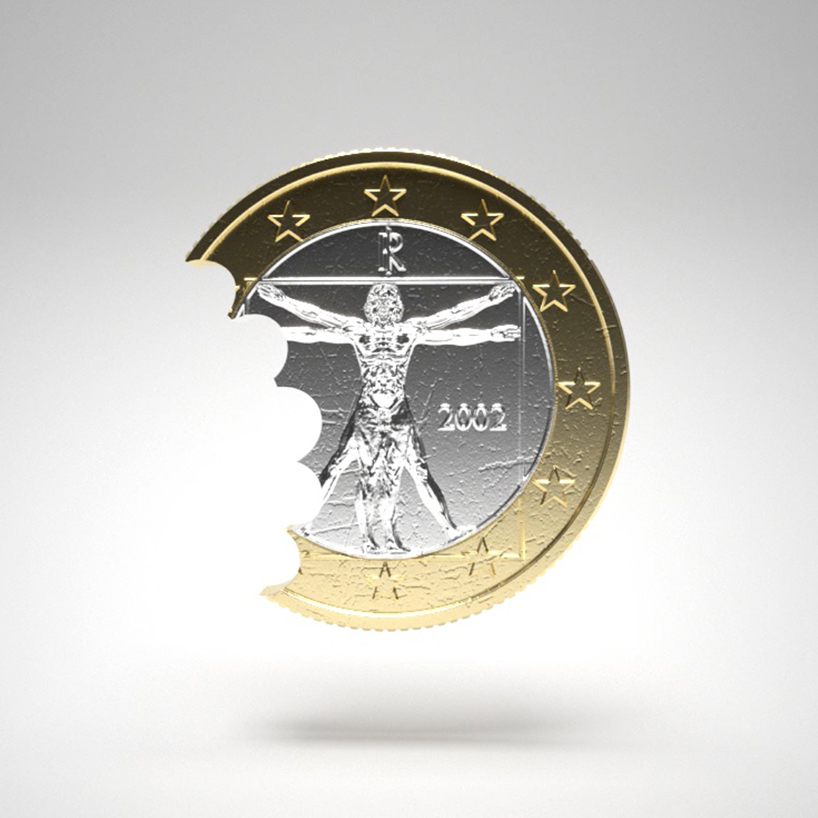 lucie davis takes a bite out of euro coins in recent NFT collection