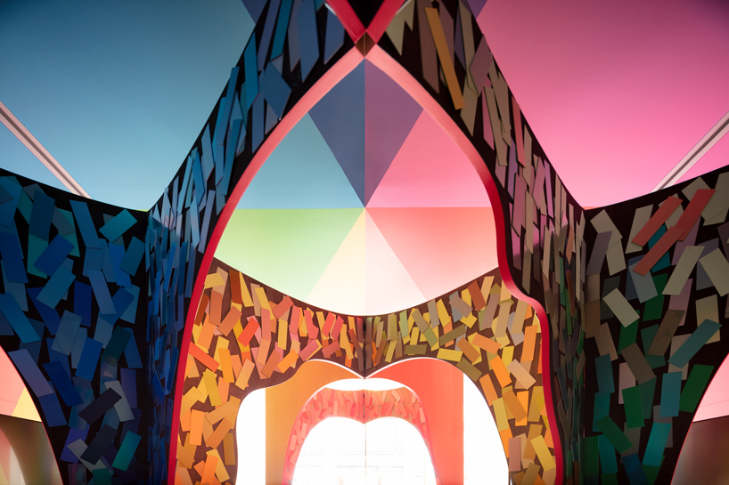 moriyuki ochiai architects crafts chromatic maze from discarded paint samples for showroom in tokyo