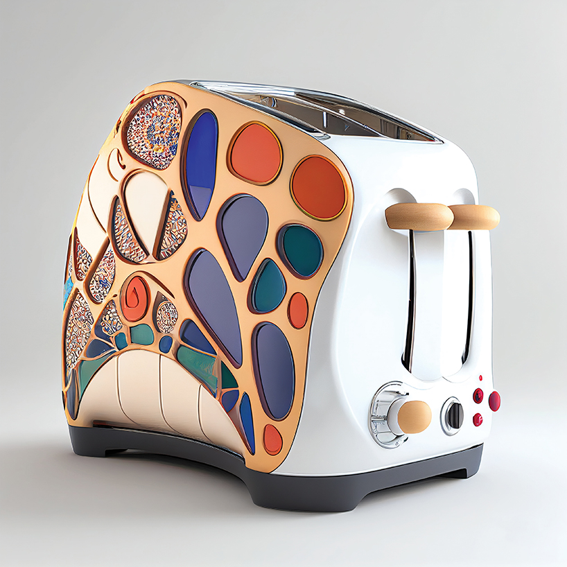 AI-generated series redesigns vibrant household appliances in gaudí aesthetic