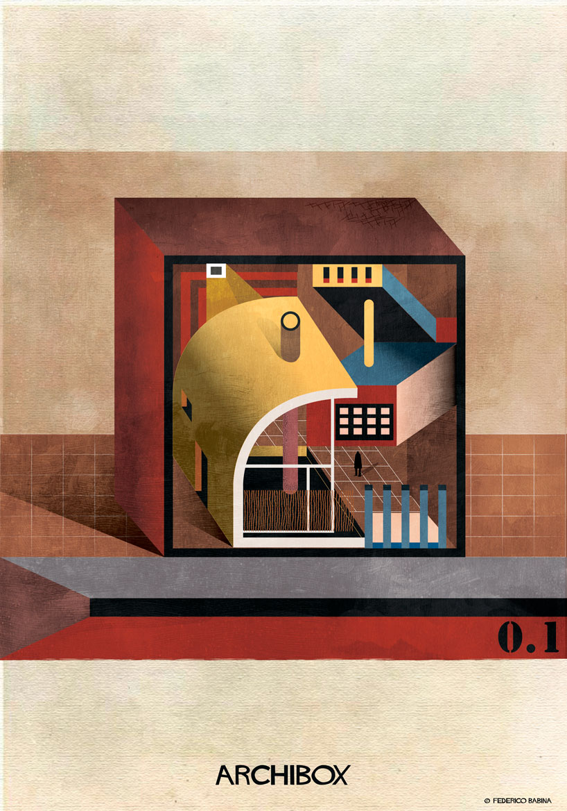 federico babina illustrates boxes of imaginary architecture with bold colors + geometries