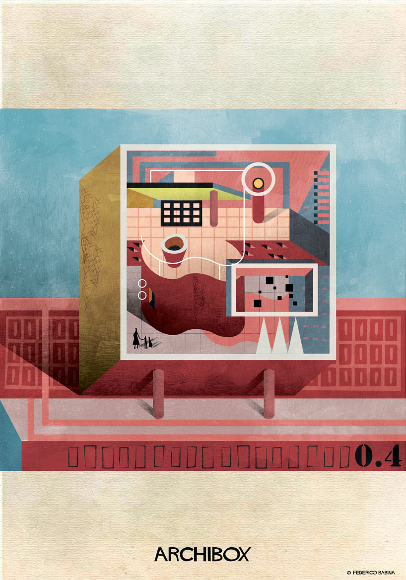 federico babina illustrates boxes of imaginary architecture with bold colors + geometries