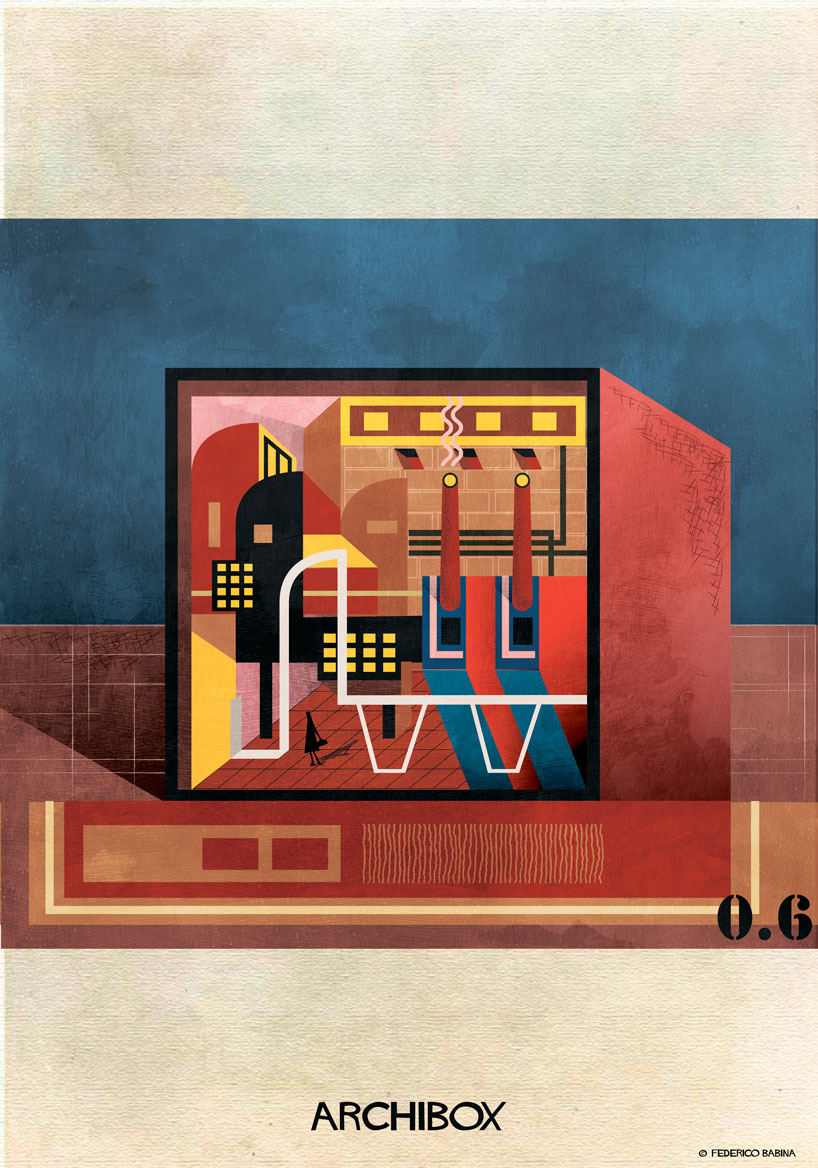 federico babina illustrates boxes of imaginary architecture with bold colors + geometries