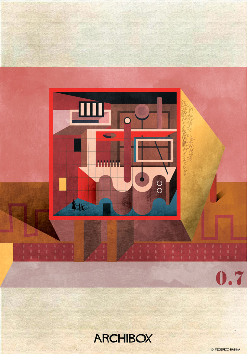 federico babina illustrates boxes of imaginary architecture with bold colors + geometries