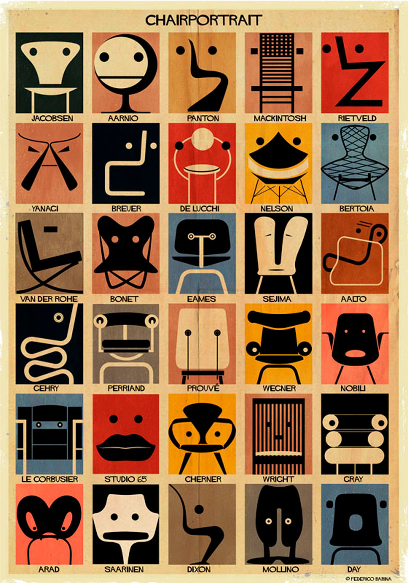 federico babina imagines iconic chairs as expressive faces in latest illustration series