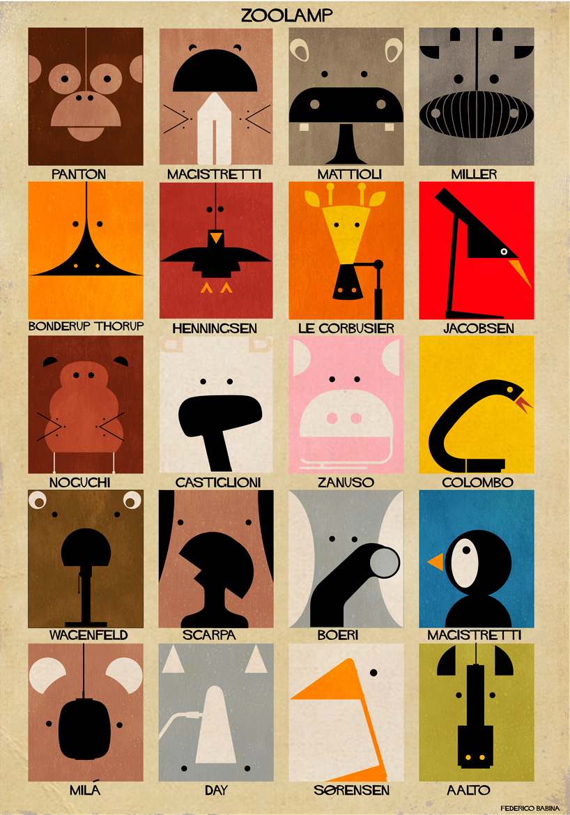 federico babina reimagines iconic designer lamps as animals in latest illustration series ZOOLAMP
