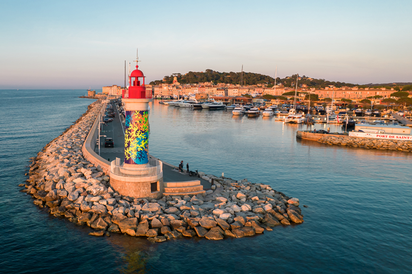 miguel chevalier's fluorescent coral wraps st tropez's lighthouse designboom