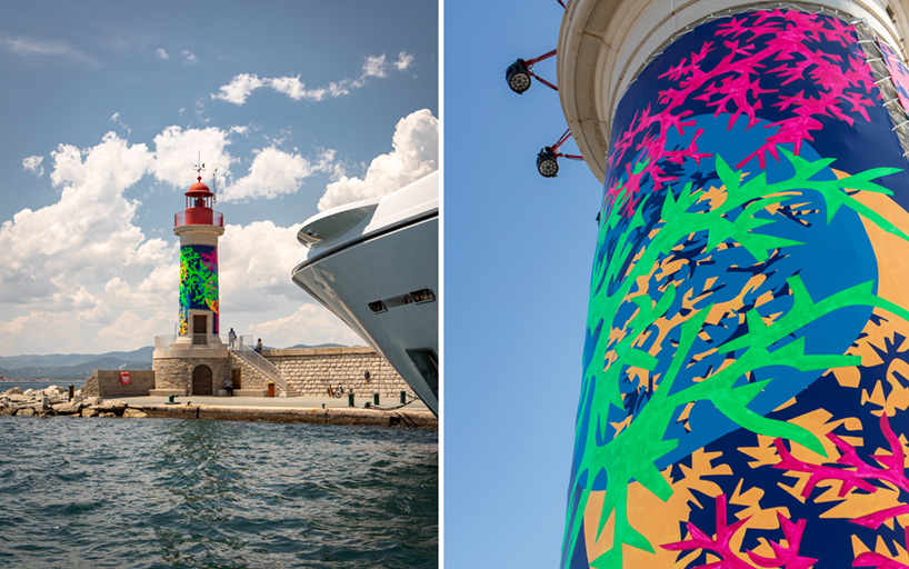 miguel chevalier's fluorescent coral wraps st tropez's lighthouse designboom